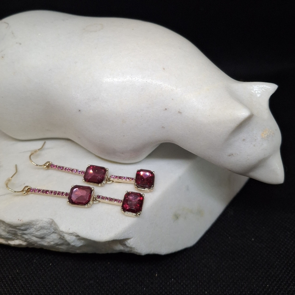 Banana Republic Gold-Tone Earrings with Purple/Pink Gems With 2" Drop